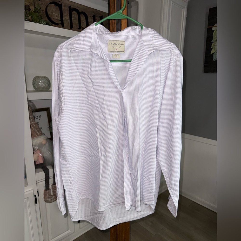 Madeleine Finn Men's Light Blue Striped Button Down Shirt